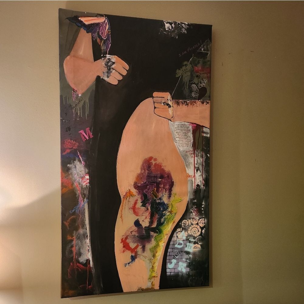 Abstract Art Canvas with Black and Multicolor Design